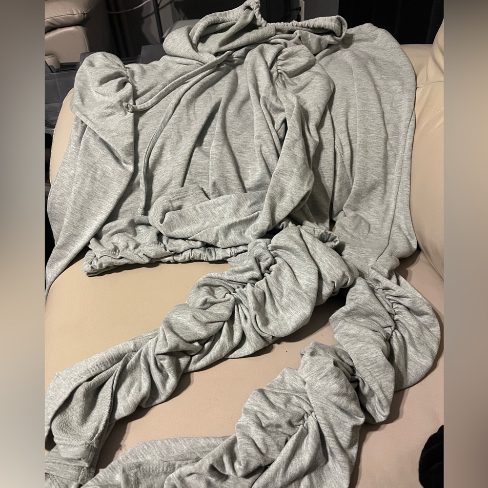 2 pc grey ruched jump suit. Light weight. Shoe City (Davida brand name)